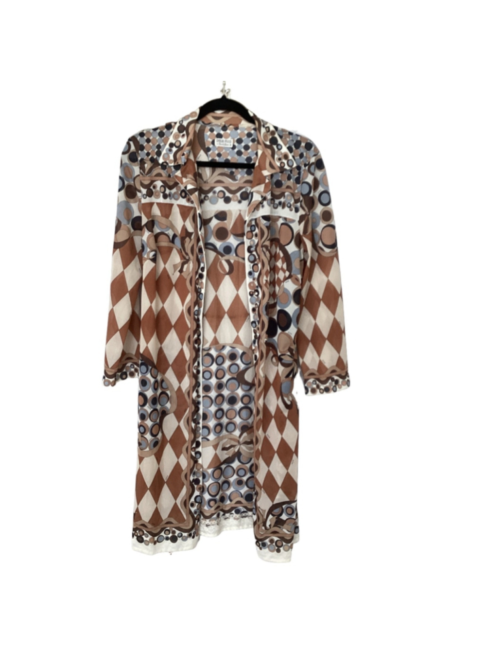 Emilio Pucci 1960s Harlequin & Circle Pattern Bed Jacket Robe Duster Sz S/M. - Picture 3 of 8